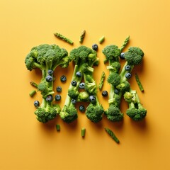 Brokuły tekst TAK! Słowo YES powstało z brokułów. Zieloni i brokuły zostały połączone w kształt napisu YES. Brokuły i zielenina bardzo się starały. Napis Tak brokuły!. - obrazy, fototapety, plakaty