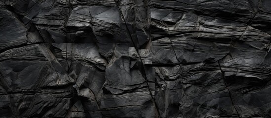 A black and white photograph showcasing a rugged rock face, with distinct patterns and textures...
