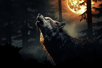Howling Wolf lunar eclipse background - obrazy, fototapety, plakaty