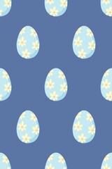 Moonlit Sky Easter Pattern with Stars, Clouds, and Colorful Eggs on a Seamless Background