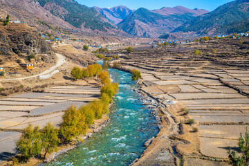 Serene Flow: Gentle River Currents at Tatopani, Jumla in the Scenic Karnali Zone, Nepal