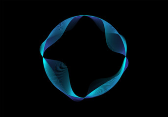 Abstract blue circle line wave round frame background, coloured circle with swirl effect, Black Background, Technology Background. - obrazy, fototapety, plakaty