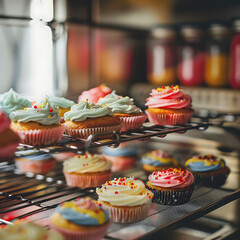 Cupcakes with icing baked ready to eat - obrazy, fototapety, plakaty