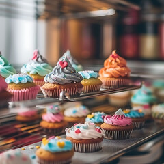 Cupcakes with icing - obrazy, fototapety, plakaty