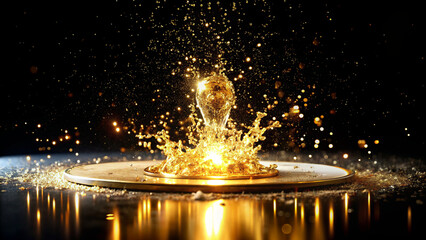 Dynamic Golden Splash on Dark Background, Captivating Liquid Gold Midair. Gold glitter.