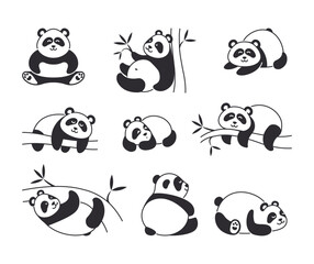 Collection of cute panda with various posing