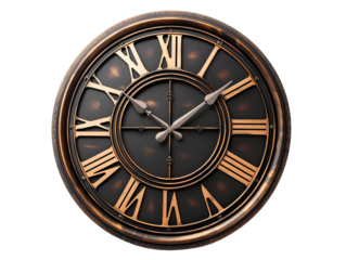 wall clock cutout with roman numerals png isolated on white and transparent background