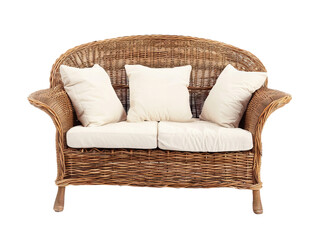 rattan sofa isolated on white, transparent png