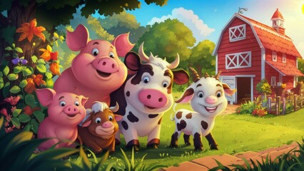 Fototapeta premium A fun farm with pets