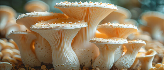 Oyster mushrooms cultivation Growing mushroom - obrazy, fototapety, plakaty