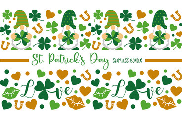 Printable horizontal seamless borders. A pattern with St Patricks day symbols