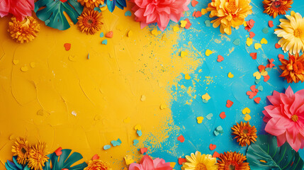 cinco de mayo background with copy space, lay flat overhead view