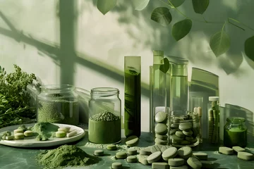 Foto op Canvas the development of algae-based superfoods and supplements rich in nutrients and antioxidants, offering sustainable alternatives to traditional health foods © kashiStock