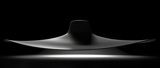  a black and white photo of a curved object on a black surface with light coming from the top of it.