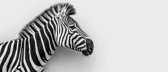 Fototapeta na wymiar a close up of a zebra's head on a white background with a black and white photo of it's head.