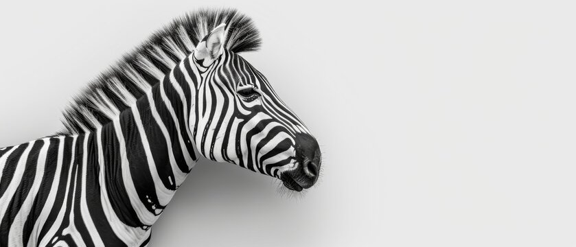  a close up of a zebra's head on a white background with a black and white photo of it's head.