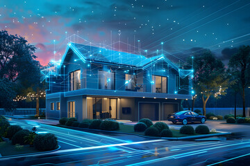 the development of smart homes equipped with AI-powered assistants and connected IoT devices, enhancing convenience and sustainability - obrazy, fototapety, plakaty