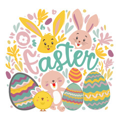 Festive Happy Easter Illustration for Merchandise