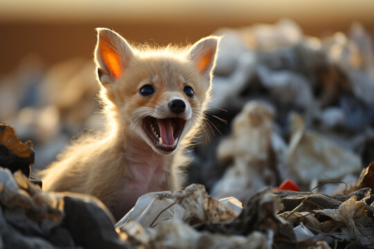 Fennec Fox with a garbage dump in the background