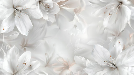 White sakura flowers and petals on white background. Floral background