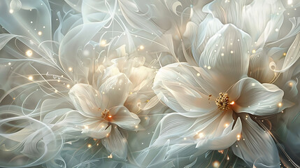 Abstract background with white flowers. 3d rendering, 3d illustration.