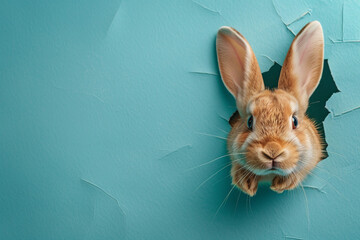 white rabbit on sky blue background