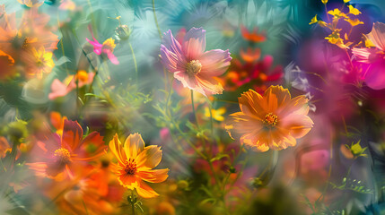 Fototapeta na wymiar Beautiful cosmos flowers in soft color and blur style for background.