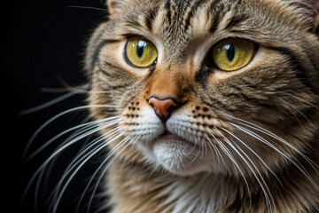 Faszinierender Blick einer Katze mit leuchtenden Augen und flauschigem Fell - obrazy, fototapety, plakaty