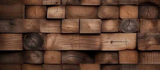 A detailed view of a wall constructed with wooden planks, showing the texture and natural pattern of the wood. The close-up shot captures the earthy tones and grain of the wooden surface.