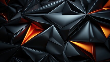 chaotic black and orange background. Futuristic background with polygonal shape. - obrazy, fototapety, plakaty