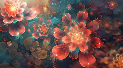 Fantasy flowers. Abstract fractal shapes. 3D rendering illustration.