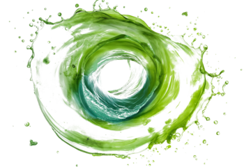 Green whirlpool with small splashes isolated on transparent background