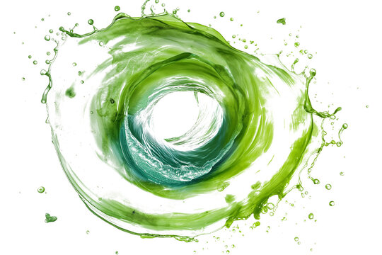Green whirlpool with small splashes isolated on transparent background