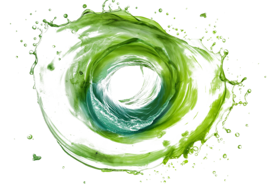 Green whirlpool with small splashes isolated on transparent background