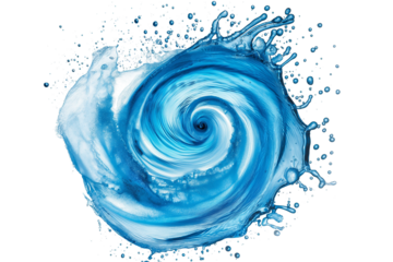 Blue whirlpool with small splashes isolated on a transparent background
