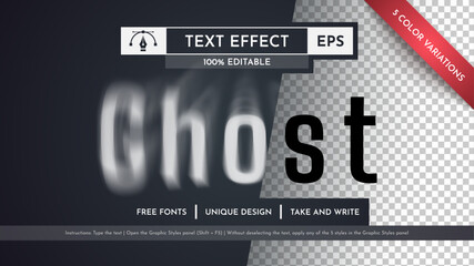 Ghost Editable Text Effect, Graphic Style. Vector Mockup and Template. Slogan and Brand Company.