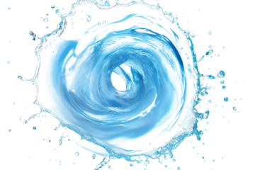 Blue whirlpool with small splashes isolated on a transparent background