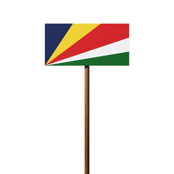 Schild mit der Flagge der Seychellen