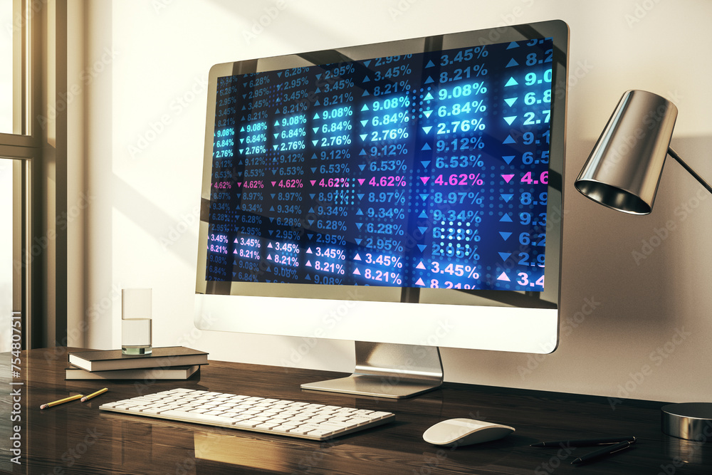 Aufkleber modern computer monitor with abstract creative statistics data hologram, statistics and analytics co