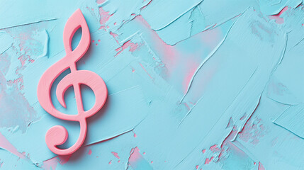 Melodic Accent - Pink Treble Clef on Textured Blue Artistic Background
