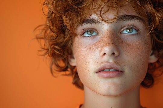 Close Up of Person With Freckled Hair. Generative AI