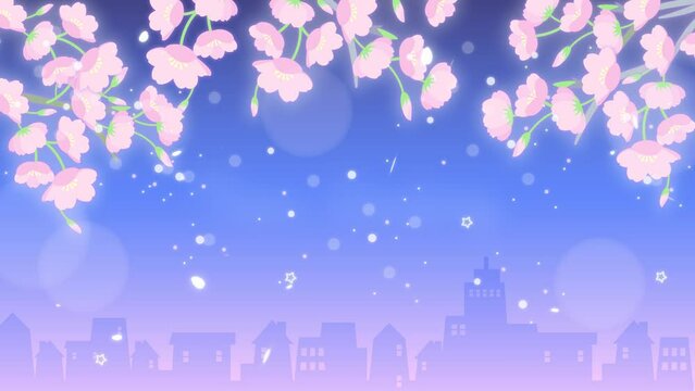 夜桜が舞い散るローディング画面動画素材
