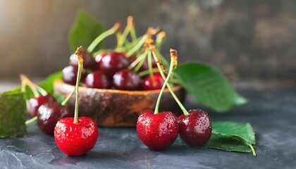 Food Photography With blurry background red hot fresh delicious cherries