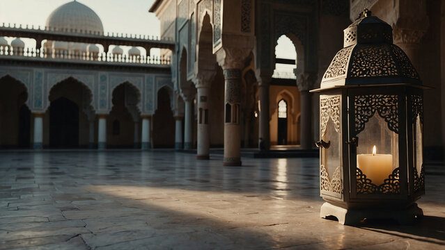 Ramadan lantern with mosque background