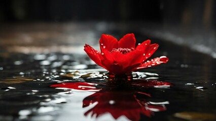 A red flower in the water