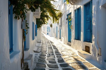 Whitewashed Charm: Mykonos Town Streets on a Summer Morning
