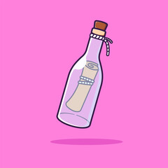 Message In Bottle Ocean Vector, Illustration, Isolated Icon