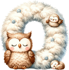 Obraz premium Watercolor Mother and Baby Animals Clipart for Alphabet Letters O -Soft and Fluffy Texture Perfect for Mother's Day and Nursery Decor. Hand Painted Ideal Educational Materials and Children's Room.