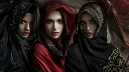 Fototapeta premium A portrait of a woman in a dress and hijab.