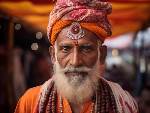 A Sadhu in an Indian Market, Captured in the Afternoon